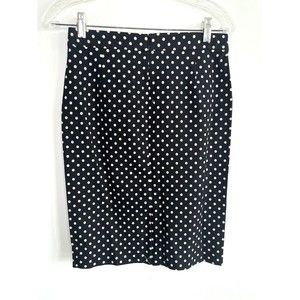 Lands End Petite Skirt Black Tan Polka Dot Pencil Straight Knee Length OP
